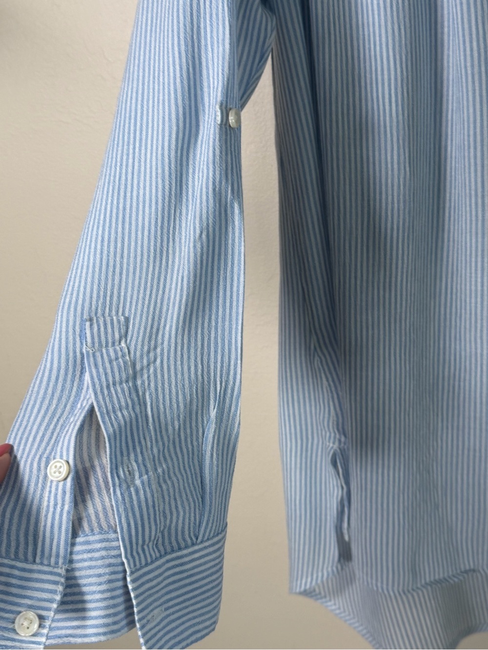Nine West Light Blue & White Striped Casual Button-Front Shirt - Picture 3 of 10